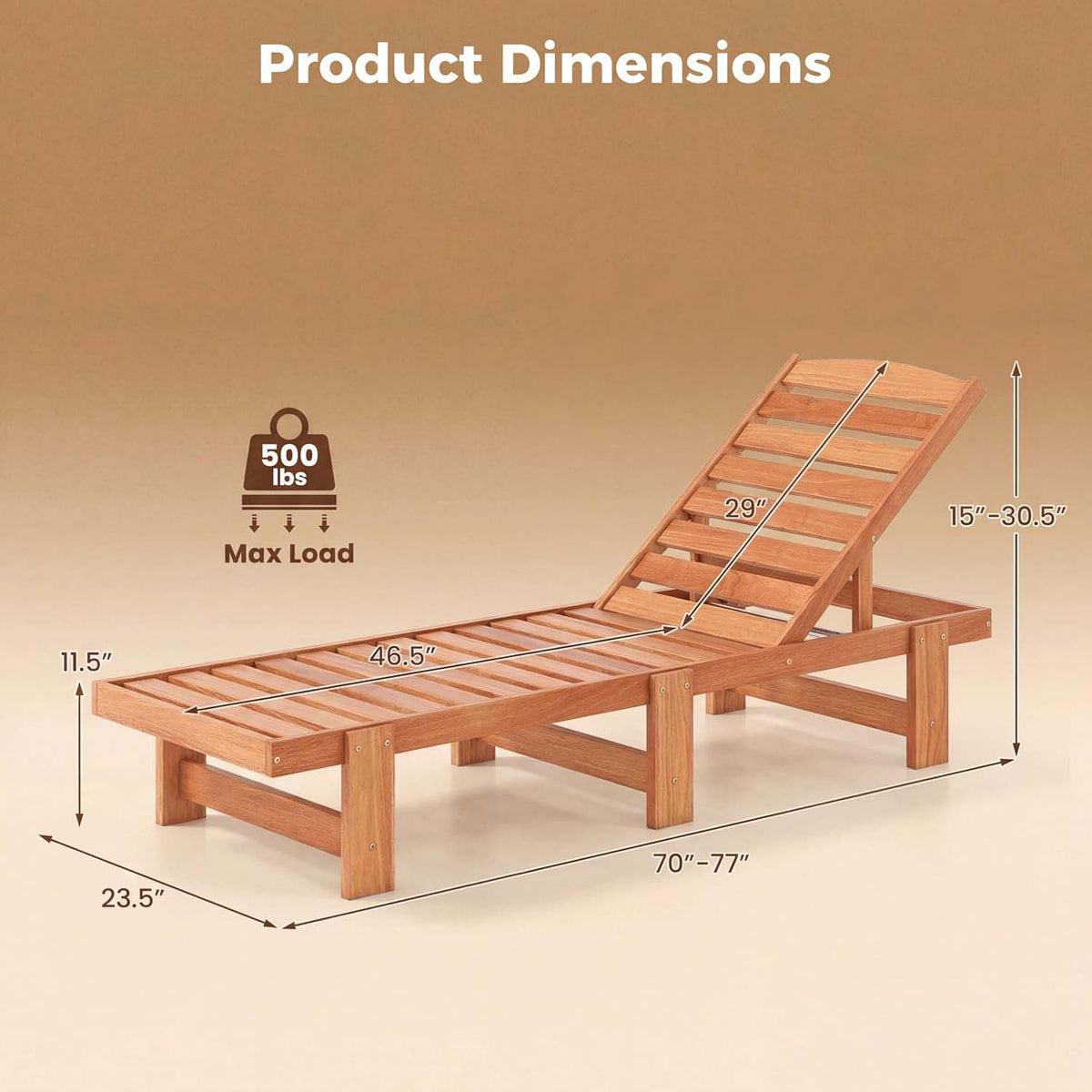 Solid Wood Patio Chaise Lounge